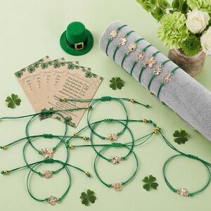 Shamrock Good Luck Bracelets with Gold Four Leaf Clovers
